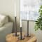 Silver Stainless Steel Slim Decorative Candle Holder with Round Base Set